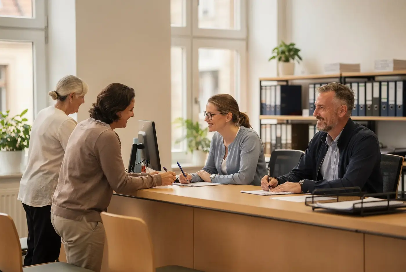 Mitarbeitende einer Stadtverwaltung im Bürgerbüro